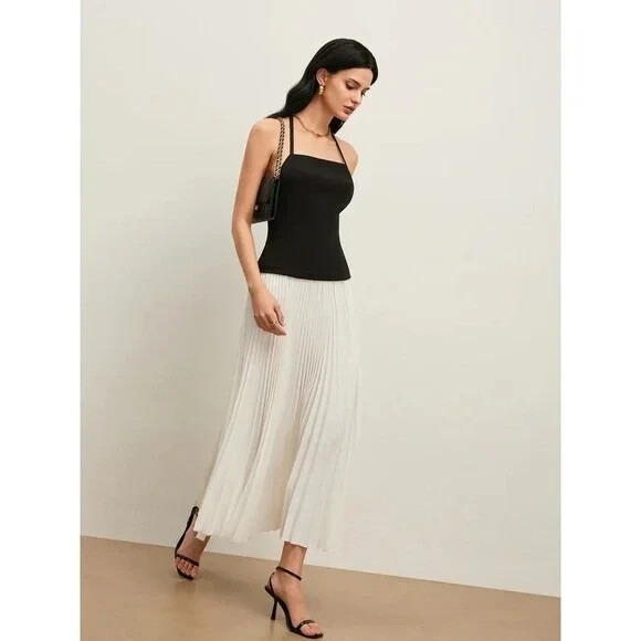 COMMENSE Women's Backless Halter black and‎ white Pleated Dress S - Picture 2 of 5